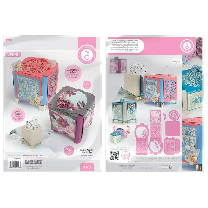 Tonic Studios - Die Set - Amazing Aperture Box. Craft sensational boxes, memory books, interactive cards and more with the Dimensions range of three-dimensional dies! Available at Embellish Away located in Bowmanville Ontario Canada.