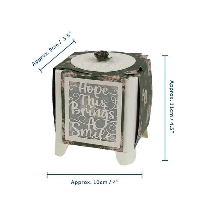 Tonic Studios - Die Set - Amazing Aperture Box. Craft sensational boxes, memory books, interactive cards and more with the Dimensions range of three-dimensional dies! Available at Embellish Away located in Bowmanville Ontario Canada. Example by brand ambassador.