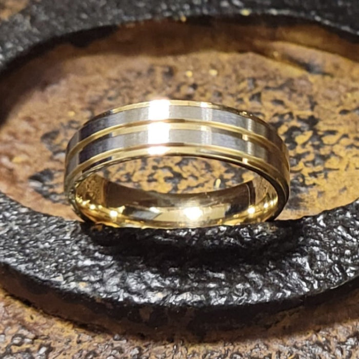 Tungsten Carbide & Yellow Gold Satin Finish Top with polish gold edges ring