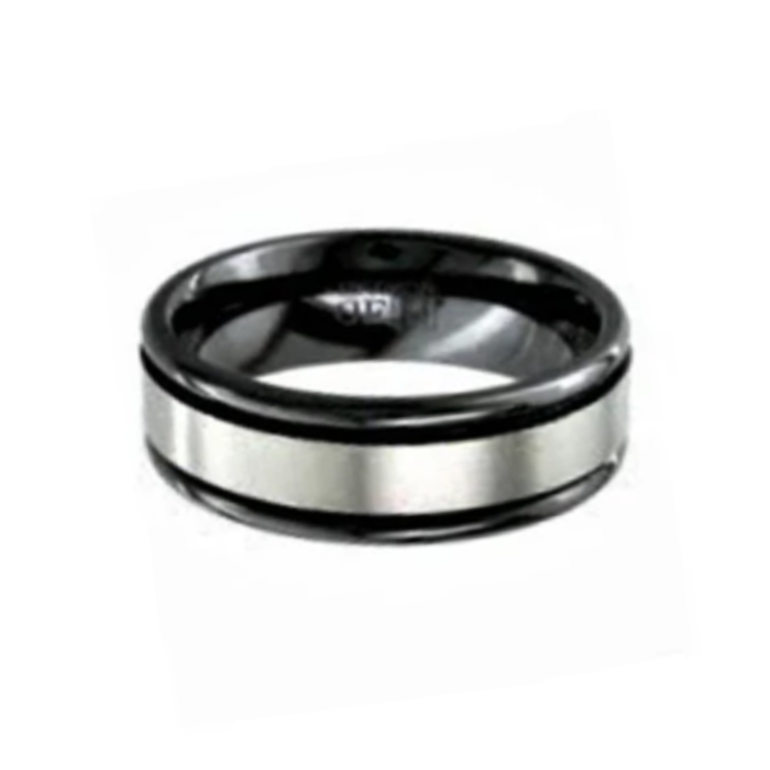 Two Tone Black Zirconium Design Band Men's Ring