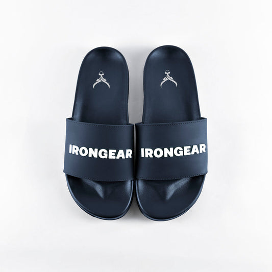 Unisex Signature Slides Navy/White - IRONGEAR Fitness
