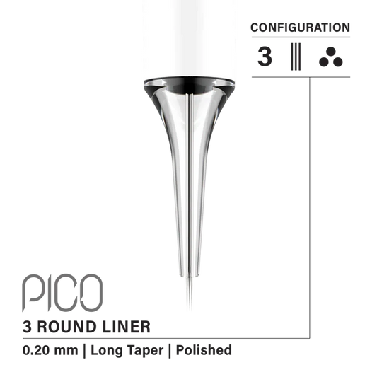 Vertix Pico Round Liner  3 / 0.20 mm Long Taper (20 pack) Supreme Permanent