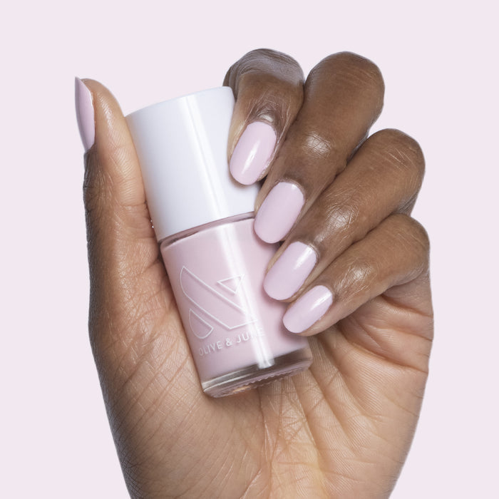 wait does it come in pink? nail polish on natural nails showing a smooth, baby pink gel manicure finish