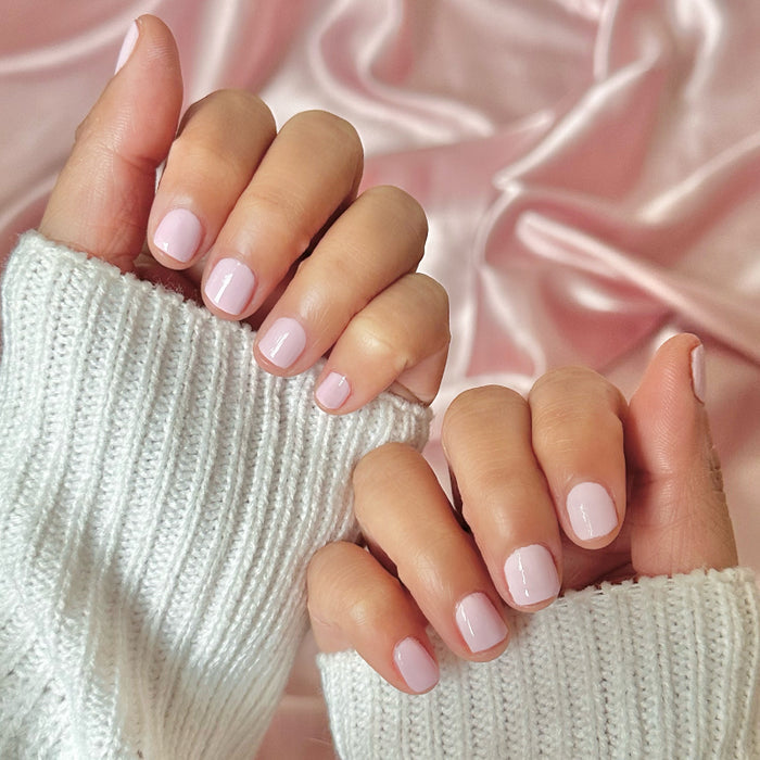 wait does it come in pink? showing a soft baby pink gel manicure on natural nails with a smooth finish