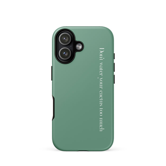 Green phone case with text on a white background