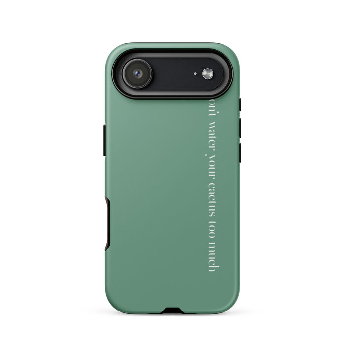 Green phone case with text on a white background