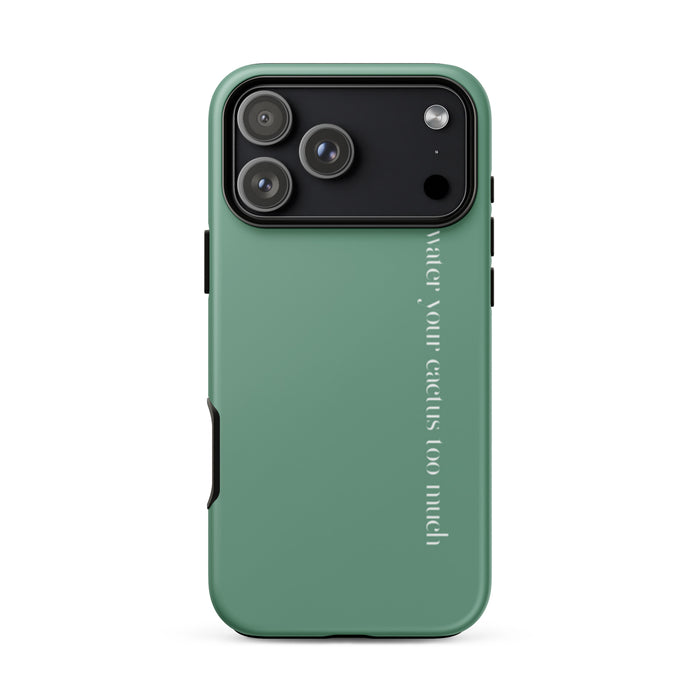 Green phone case with text on a white background