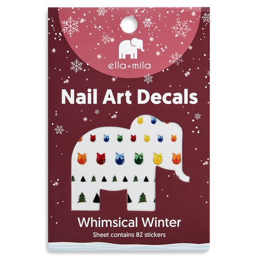 Whimsical Winter holiday nail art decals in festive red packaging – ella+mila