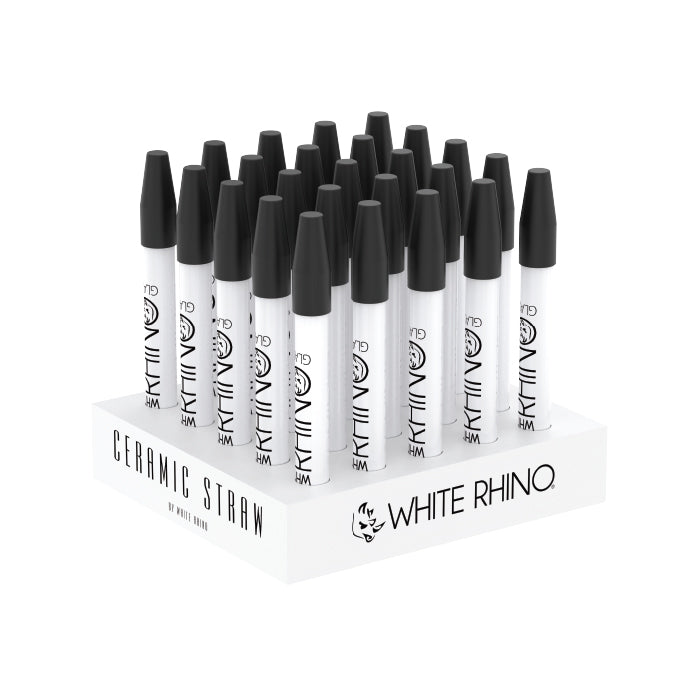 WHITE RHINO WHITE CERAMIC DAB STRAW WITH SILICONE CAP | 25CT