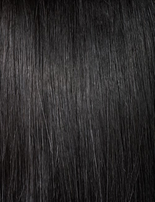 OUTRE WIGPOP synthetic full cap wig natural jet black straight hair close up texture and subtle shine