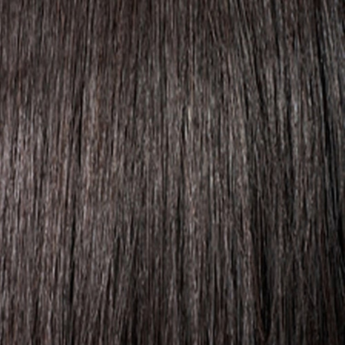 OUTRE melted hairline wig closeup showing straight dark brown synthetic hair texture with natural shine