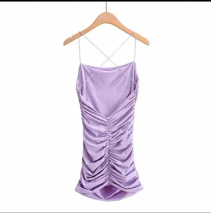 Women's Purple Backless Ruched Mini Dress