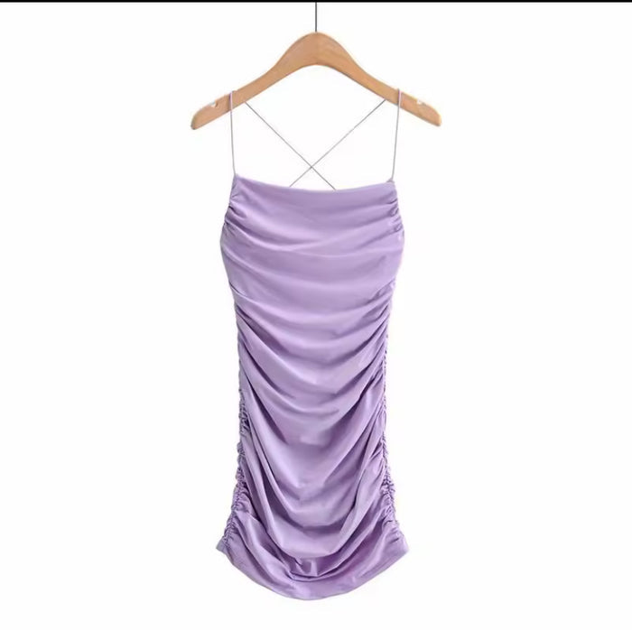 Women's Purple Backless Ruched Mini Dress