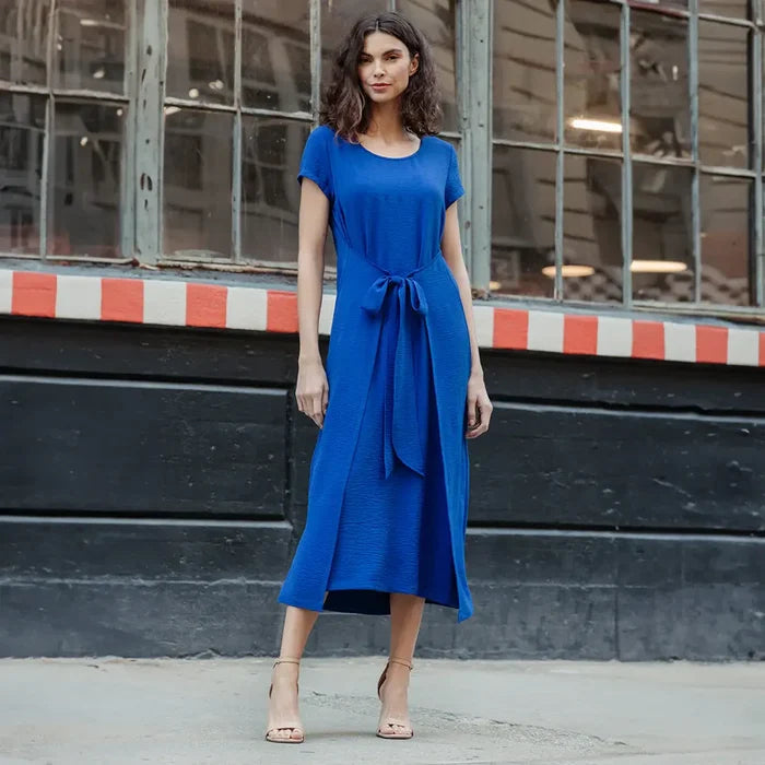 Wrap Overlay Tie Dress | Cobalt