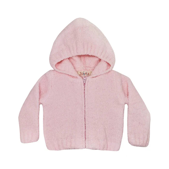 Zubels Chenille Hooded Zip Up Sweater-Pink