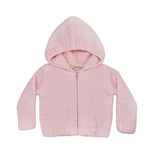 Zubels Chenille Hooded Zip Up Sweater-Pink